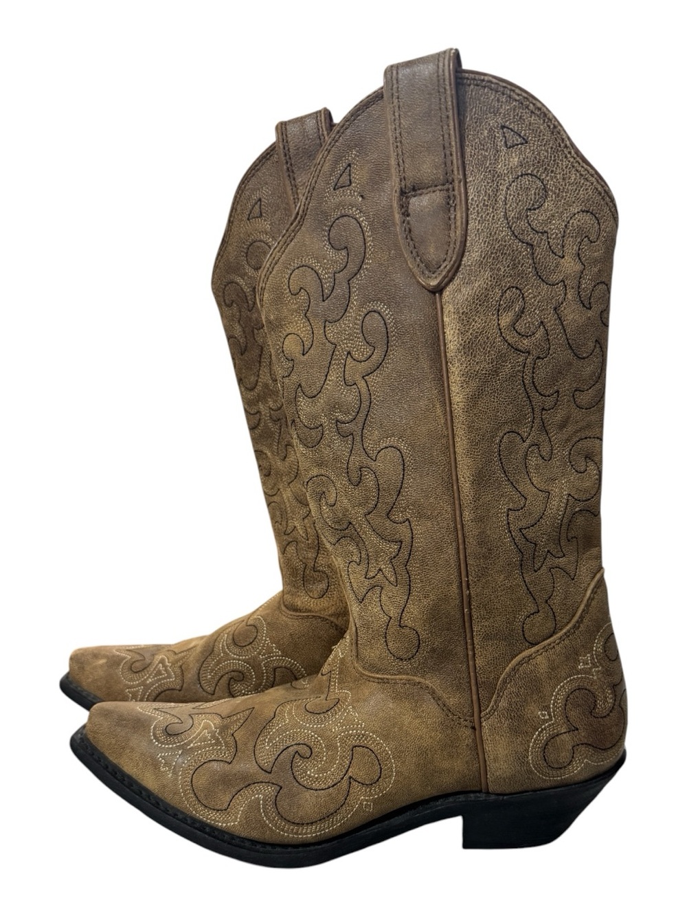 Rockin Country Women's Distressed Brown Leather Cowgirl Boots Size 9.5M